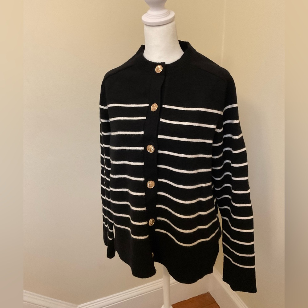 Zara Black and White Striped Cardigan